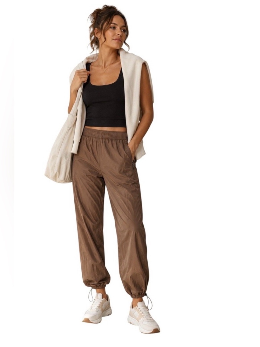 NWT Athleta nylon brown rise pants size large
